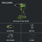 24V PowerAll Pro 1/2" 530 in-lb Drill Driver, with 2.0Ah USB-C Battery, 30W Charger Block, 3' 100W Cable and 10-PCS Drill Bit Set