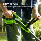 24V 12" Brushless Cordless Battery String Trimmer / Edger: (1) 3.0 Ah USB-C Battery, (1) 65W USB-C Charger, (1) 100W 3' Cable, (1) Plastic Blade Head, (10) Plastic Blades