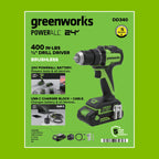 24V PowerAll 400 in-lb Drill Driver with (1) 2.0 Ah USB-C Battery, 30W USB-C Charger Block, 3' 100W USB-C Cable, Belt Clip, and Bit