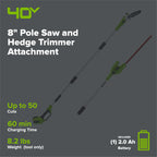 40V 8" Cordless Battery Pole Saw and Hedge Trimmer Attachment: 2.0 Ah Battery and Charger