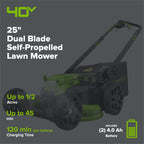 40V 25" Cordless Battery Brushless Dual Blade Self-Propelled Lawn Mower: (2) 4.0 Ah Batteries and Dual-Port Charger, LM2504S