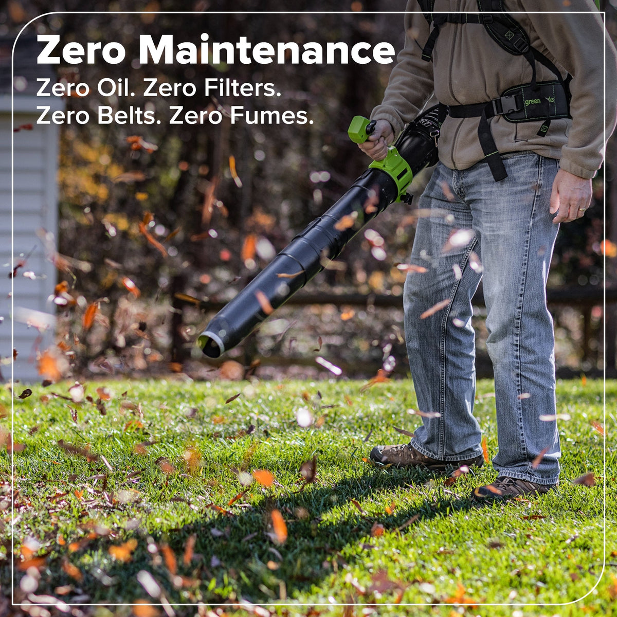 48V (24V x 2) 730 CFM Cordless Battery Dual-Port Backpack Blower: (2) 8.0 Ah Battery, 100W Charger and (2) 3-Ft Cables