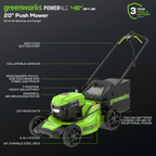 48V (24V x 2) 20" Cordless Battery Push Mower 4PC Combo Kit: (2) 4.0 Ah Batteries and Dual-Port Chargers