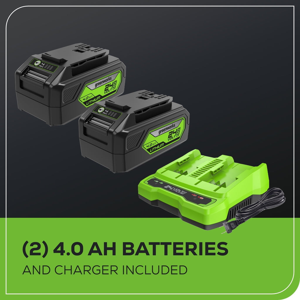 48V (24V x 2) 20" Cordless Battery Push Mower 4PC Combo Kit: (2) 4.0 Ah Batteries and Dual-Port Chargers