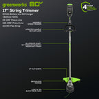 REFURBISHED 80V 17" Brushless String Trimmer: 2.0 Ah Battery and Charger
