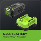 80V 25" Cordless Battery Dual Blade Self-Propelled Mower: 5.0 Ah Battery and Rapid Charger, LM2508S