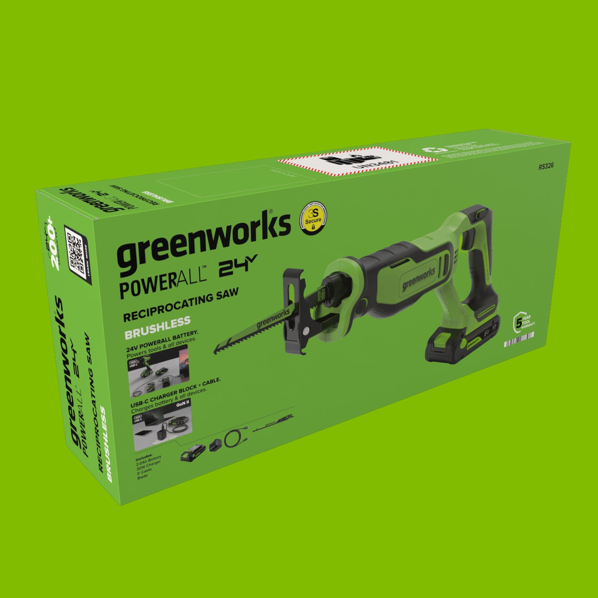 24V Cordless 280 in-lbs Drill/Driver Power Tool 3PC Combo Kit w/ 6-1/2" Circular Saw & 1-1/4" Reciprocating Saw : (2) 2.0Ah USB-C Battery, (2) 30W USB-C Charger, (2) 3' 100W USB-C Cable