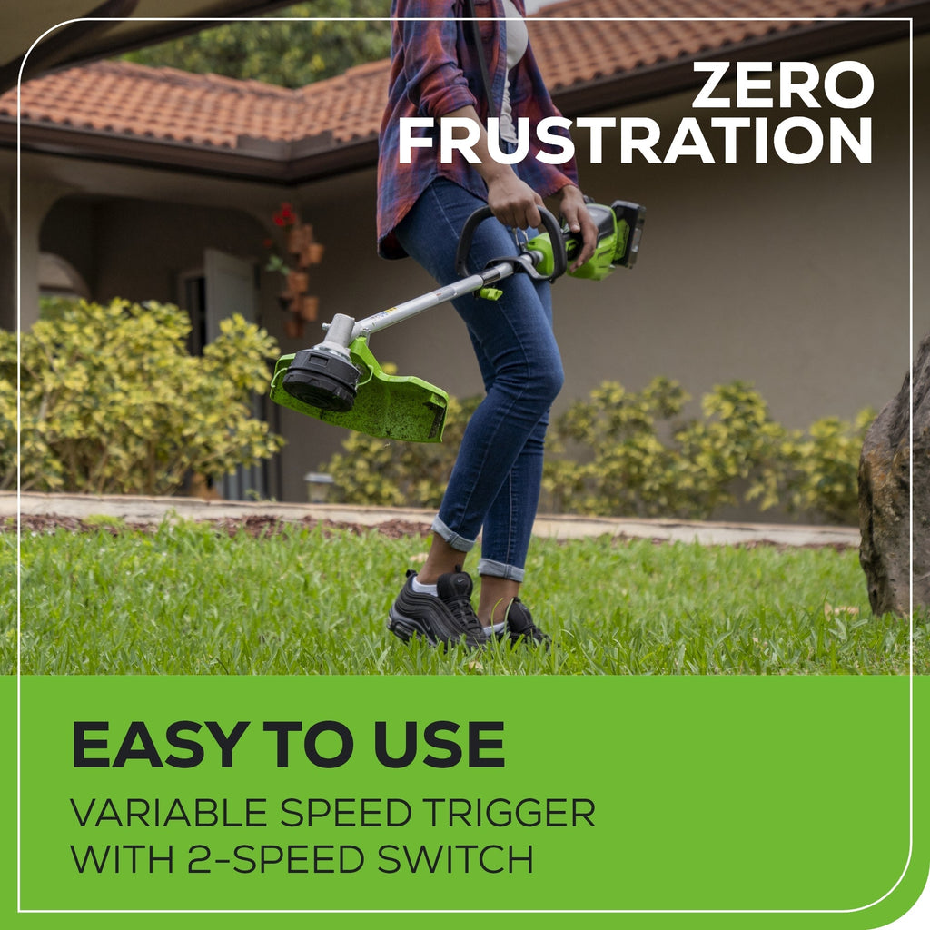 48V (24V x 2) 16" Cordless Battery String Trimmer (Attachment Capable): (2) 4.0 Ah USB Batteries and Dual-Port Charger