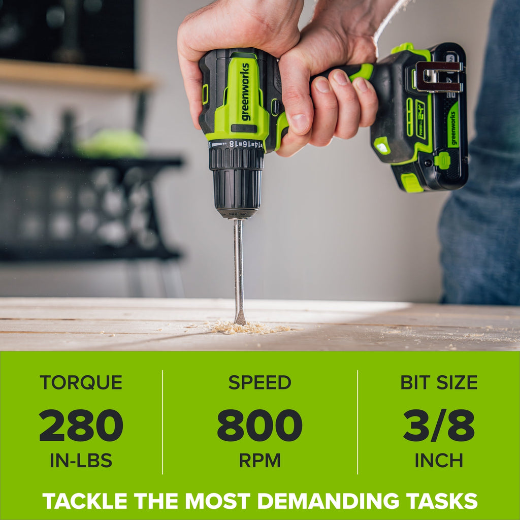 24V Cordless 280 in-lbs Drill/Driver Power Tool 8PC Combo Kit: (2) 2.0 Ah USB-C Batteries, 30W USB-C Charger Block, and 3' 100W USB-C Cable