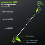 80V 16" Cordless Brushless String Trimmer: 2.0 Ah Battery and 2Amp Charger