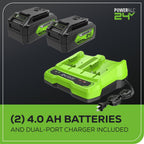 48V (24V x 2) 14" Cordless Battery Chainsaw: (2) 4.0 Ah USB Batteries and Dual-Port Charger