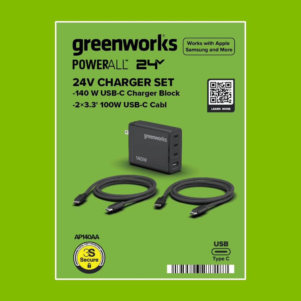 24V PowerAll Charger Set with 140W USB-C Charger Block and (2) 3.3' 100W USB-C Cables