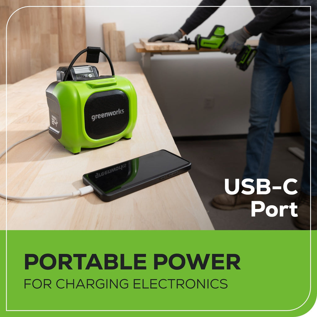 24V Cordless Battery Mini Bluetooth Speaker: 2.0 Ah Battery and Charger