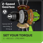 24V 1/2" 530 in/lbs Hammer Drill: 2.0 Ah Battery and Charger