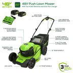 48V (24V x 2) 20" Cordless Battery Push Mower: (2) 4.0 Ah USB Batteries and Dual-Port Rapid Charger, LM2002