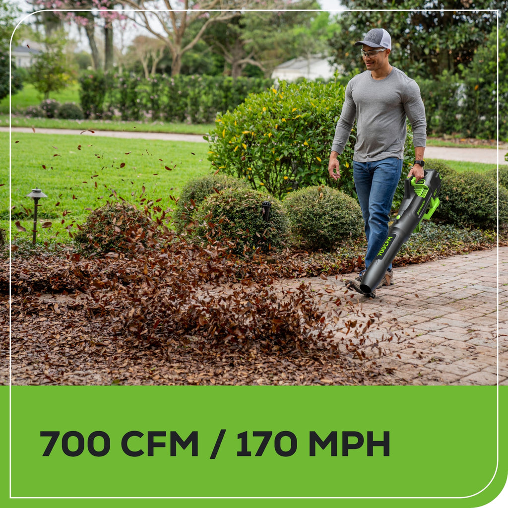 80V Cordless Brushless 16" String Trimmer and 700 CFM Blower Combo Kit: 2.5 Ah Battery and 4Amp Charger