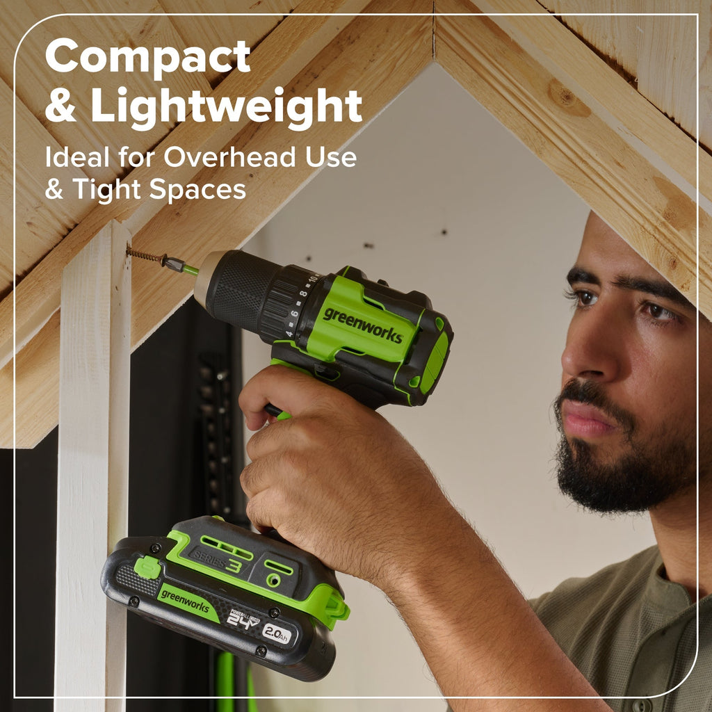 24V Cordless Battery 1/2" 400 in/lbs Drill Driver: 2.0 Ah USB-C Battery and 30W USB-C Fast Charger