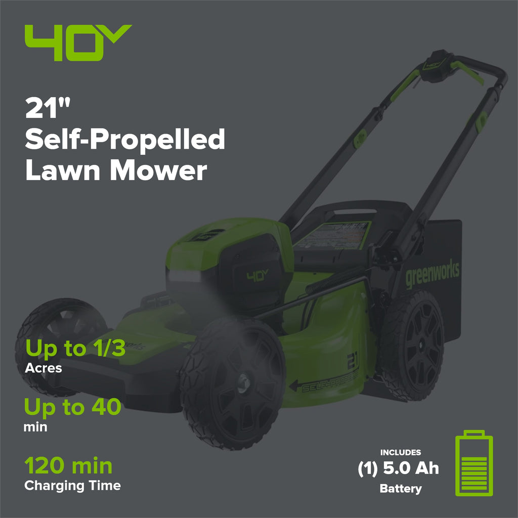 40V 21" Cordless Battery Self-Propelled Mower 3pc Combo Kit: 5.0 Ah Battery and Charger