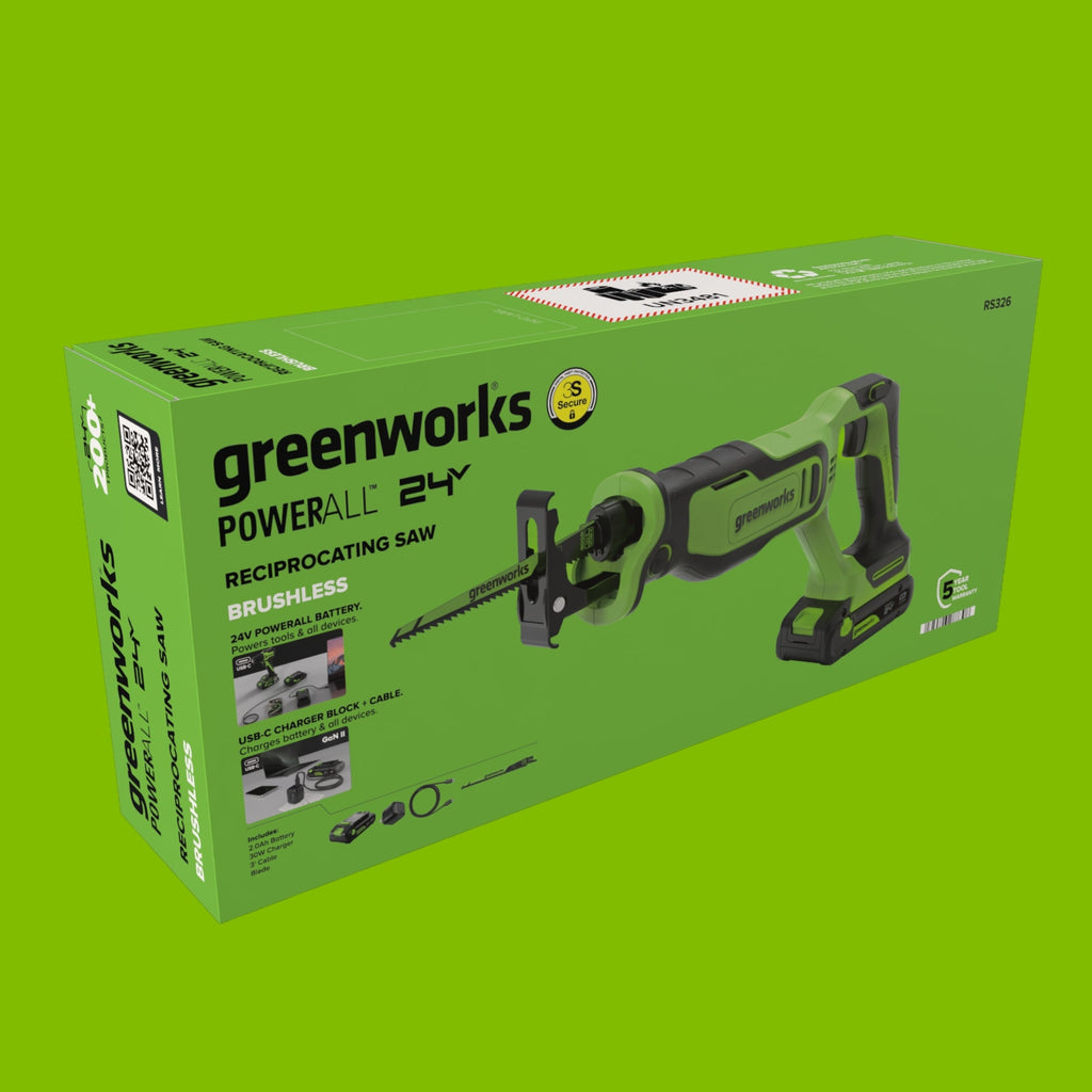 24V PowerAll 3/8" Drill Driver (280 in-lbs) & 1" Reciprocating Saw Combo Kit:  (2) 2.0Ah USB-C Batteries, (2) 30W USB-C Chargers, (2) 3' 100W USB-C Cables