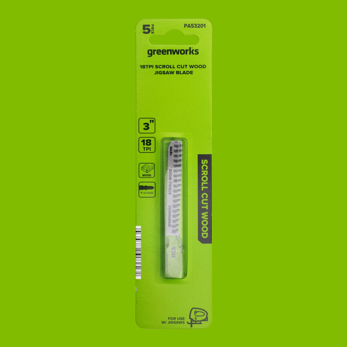 5-Pack of 3" Scroll Cut Wood Jigsaw Blades, Carbon Steel, with 18 Teeth-Per-Inch