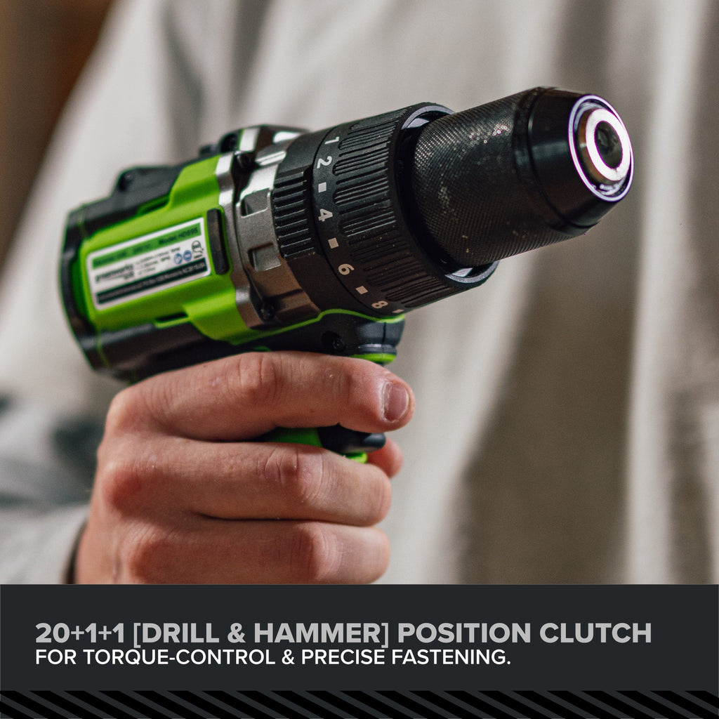 24V PowerAll Pro 850 in-lb 1/2" Hammer Drill, with 2.0 Ah USB-C Battery, 30W Charger, Belt Clip, and Auxiliary Handle