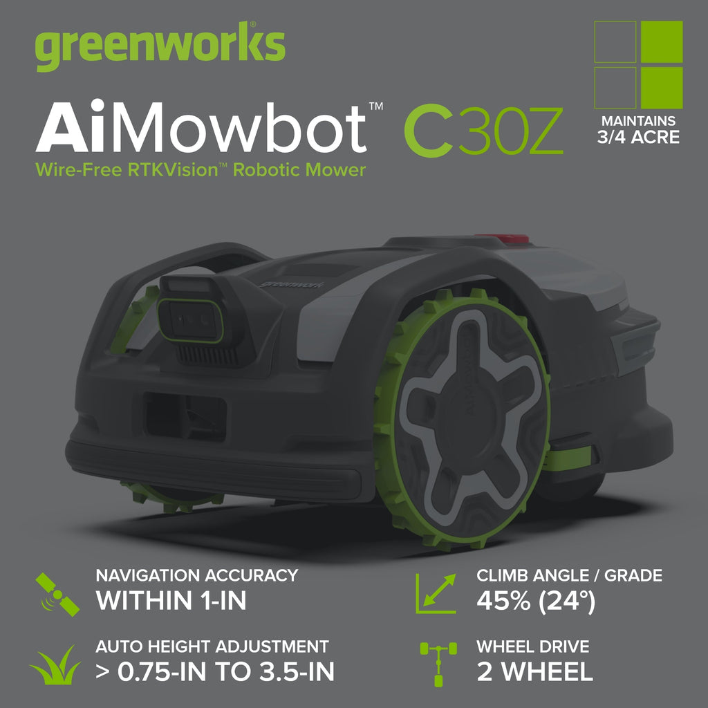 AiMowbot Wire-Free RTKVision Robotic Mower C30Z | 3/4 Acre