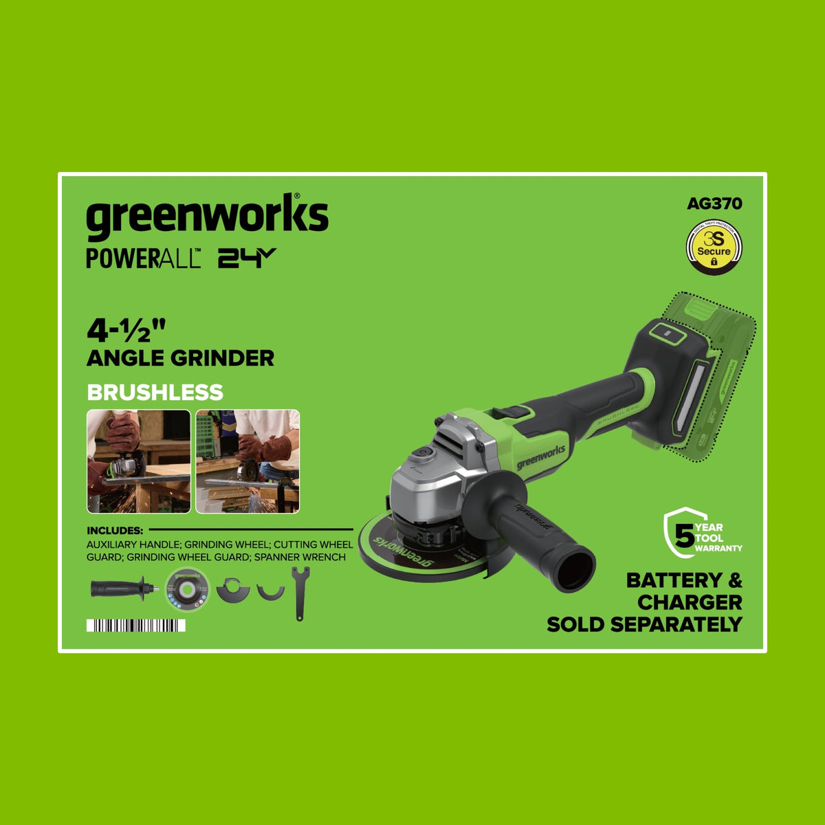 24V PowerAll Brushless 4-1/2" Angle Grinder Kit with Grinding Wheel & Accessories