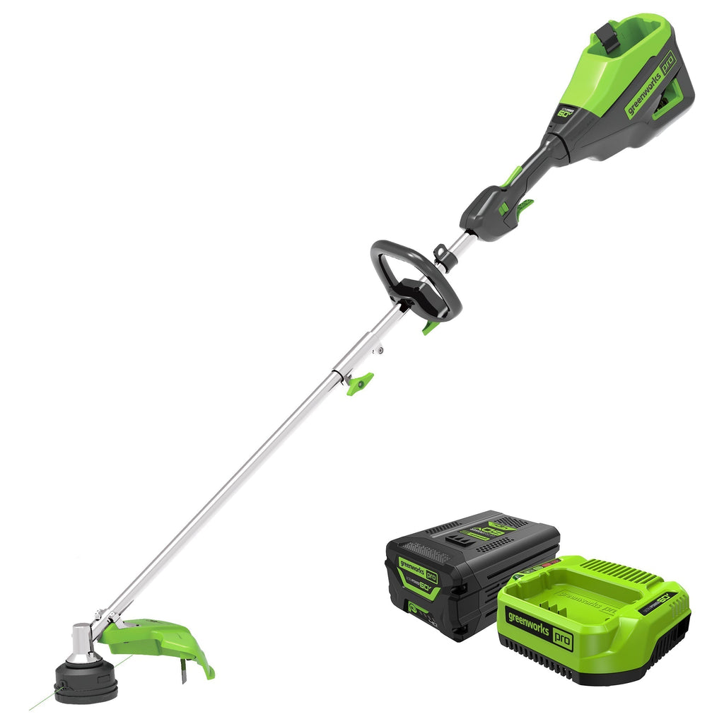 60V 16" Cordless Battery String Trimmer (Attachment Capable) and Horizontal Blower Attachment: 4.0 Ah Battery and Charger