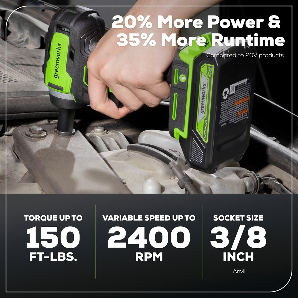 24V 3/8" Cordless Battery Impact Wrench: 2.0 Ah Battery and Charger