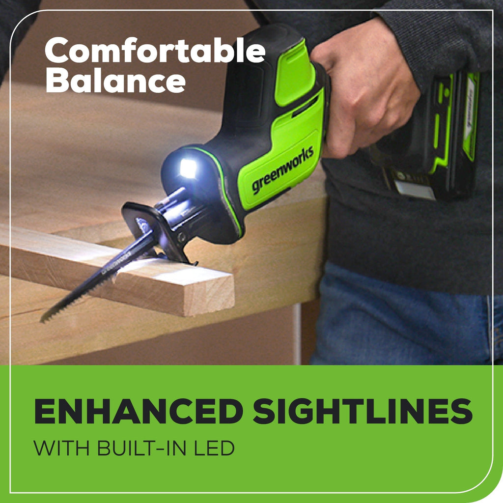 24V 1" One-Handed Compact Reciprocating Saw: 2.0 Ah Battery and Charger