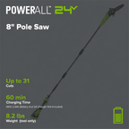 24V 8" Cordless Battery Pole Saw (Tool Only)