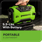 24V Cordless Battery Inflator: 2.0 Ah Battery and Charger