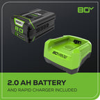 80V 10" Gen2 Cordless Battery Pole Saw: 2.0 Ah Battery and Rapid Charger
