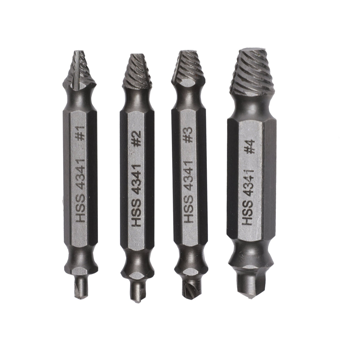 4-Piece Screw Extractor Set, #1-#4 Sizes, for Use with Impact and Drill Drivers