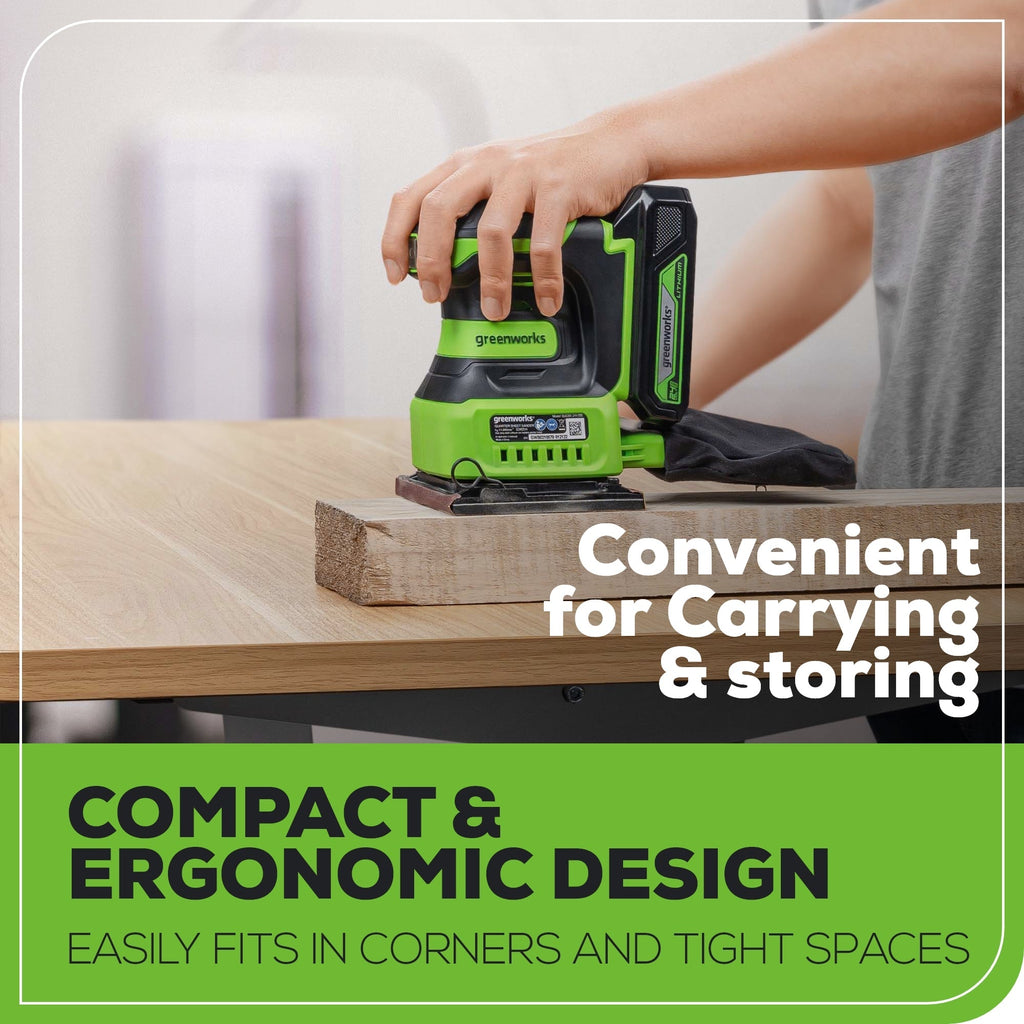 24V Cordless Battery Quarter Sheet Sander: 2.0 Ah Battery and Charger