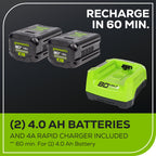 OPEN BOX 80V 22" Cordless Battery Dual Blade Self-Propelled Lawn Mower: (2) 4.0 Ah Batteries and Rapid Charger, LM2208S