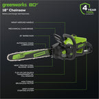80V 18" Cordless Battery 2.5kW Chainsaw (Tool Only)
