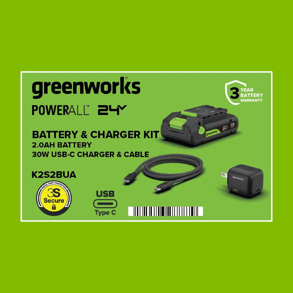 24V PowerAll Battery and Charger Kit, with 2.0 Ah Battery, 30W USB-C Charging Block, and Cable
