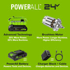 24V PowerAll 60 ft-lb 3/8" Extended Reach Ratchet Wrench, with 2.0 Ah Battery, 30W Charger, and 3' Cable