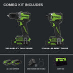 24V PowerAll Pro 530 in-lb Drill Driver and 2,200 in-lb Impact Driver Combo Kit, with (2) 2.0Ah Batteries, 65W Charger, 3' Cable, Belt Clips, Carrying Bag and 10-PCS Bit Set