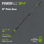 24V Brushless 8" Telescoping Pole Saw & 20" Pole Hedge Combo Kit: (1) 3.0 Ah Type-C Battery & 65W Charger with 3.3-Ft. Cable