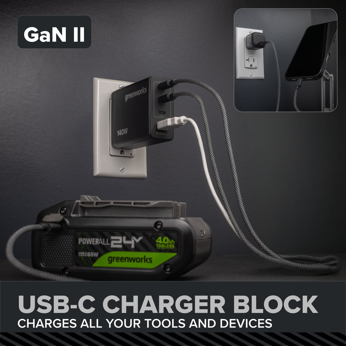 24V PowerAll Pro 1,350 in-lb 1/2" Hammer Drill, with 2.0 Ah USB-C Battery, 65W Charger, Belt Clip, and Auxiliary Handle
