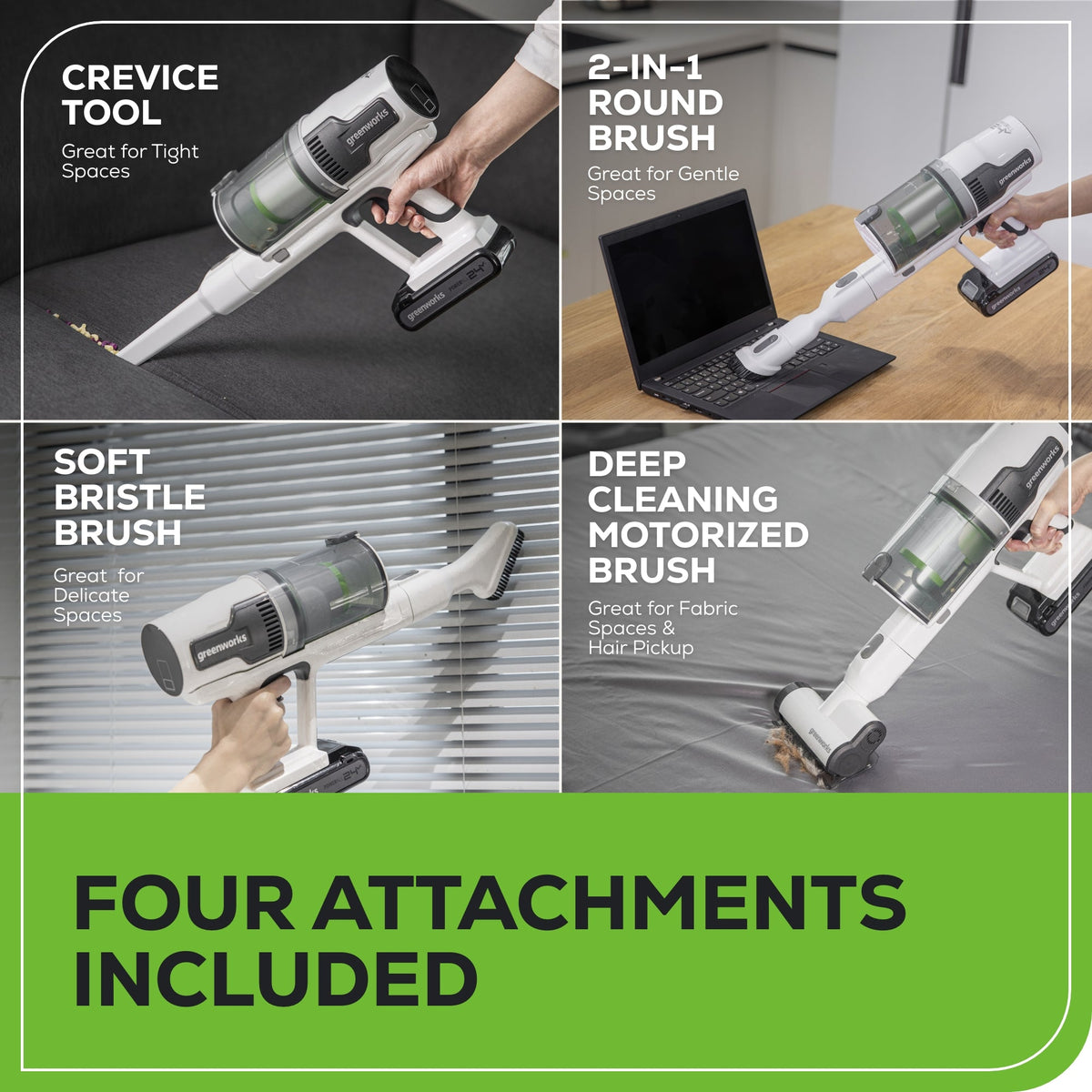 24V Cordless Battery White Stick Vacuum: 4.0 Ah USB-C Battery and Charger