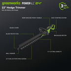 24V 22" Brushless (1.1" Cutting Capacity) Hedge Trimmer: 2.0Ah Battery and 30W Charger