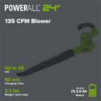 24V Cordless 135 CFM Leaf Blower / Sweeper w/ 2.0 Ah Battery