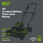 60V 19" Cordless Battery Push Lawn Mower w/ 5.0Ah Battery & Charger, LM1906