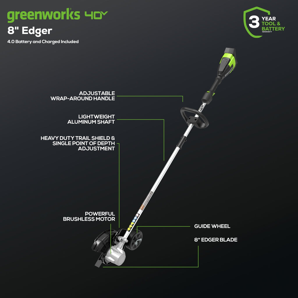 40V 8" Cordless Battery Edger and 12" String Trimmer Combo Kit w 4.0 Ah Battery and Charger