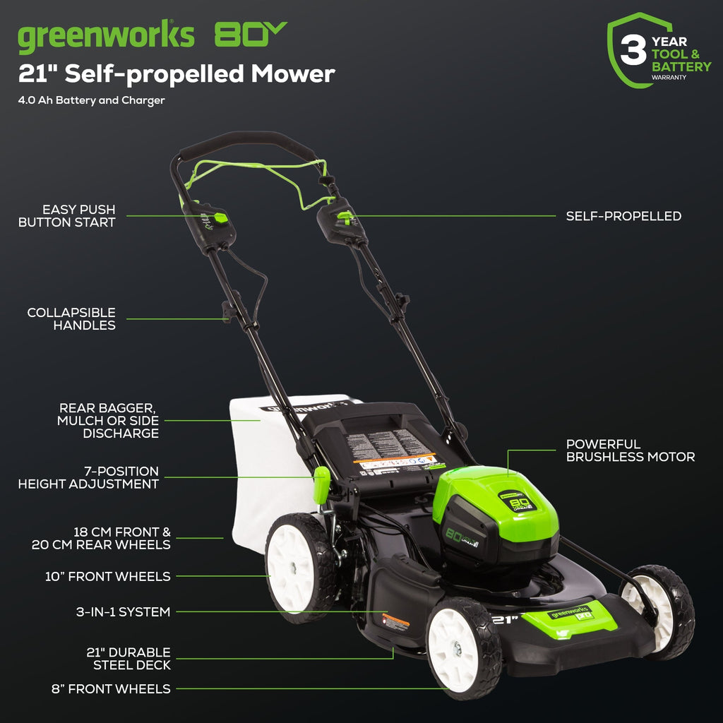 80V 21" Cordless Battery 3-in-1 Self-Propelled Lawn Mower w/ 4.0Ah Battery & Charger, LM2138S