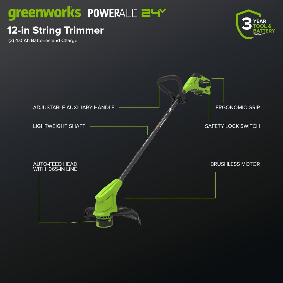48V (24V x 2) 17" Push Cordless Lawn Mower, 270CFM Leaf Blower & 12" String Trimmer Combo Kit w/ (2) 4.0Ah Batteries, 65W Type-C Charger & (2) 3-FT Cables