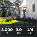 OPEN BOX 3000 PSI 2.0 GPM Cold Water Electric Pressure Washer Combo Kit, Short Gun, Mitts and 15" Surface Cleaner